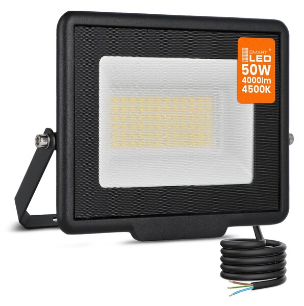 Solární LED reflektor 50 W, 4500 K, neutrální bílá, IP65, úhel 120°, 15 × 12 × 3 cm