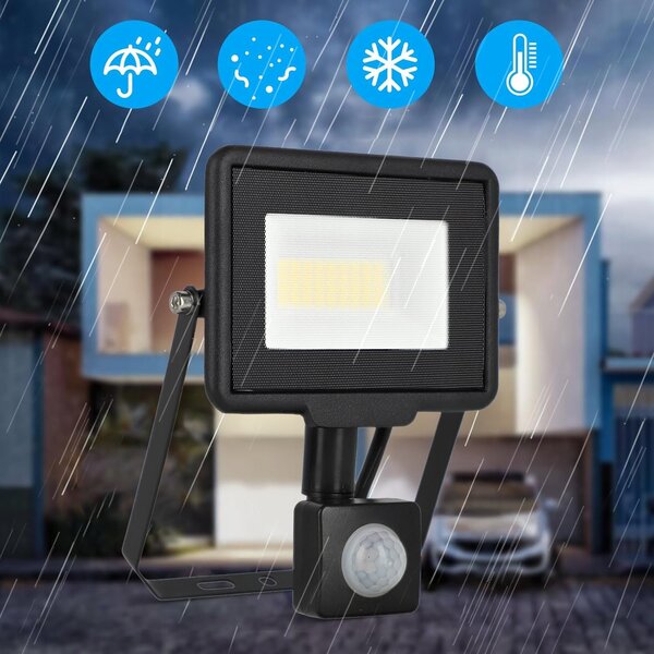 Solární LED reflektor 30 W, IP65, úhel 120°, 16 × 12 × 3 cm