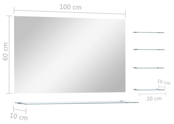 Nástěnné zrcadlo s 5 poličkami stříbrné 100 x 60 cm 249446