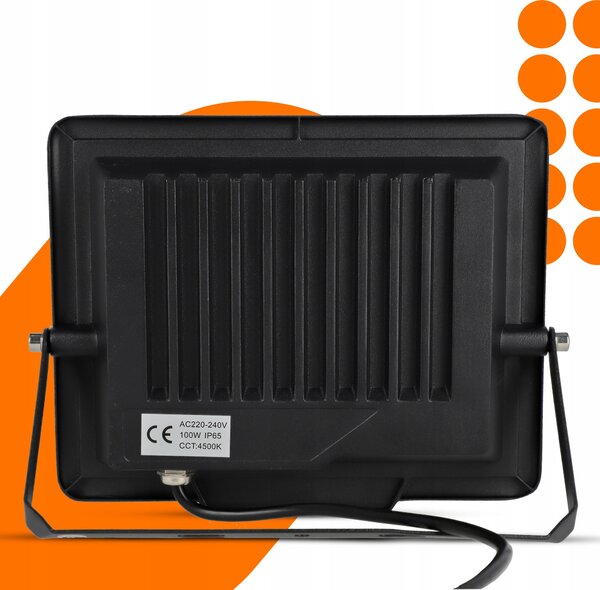 Solární LED reflektor 100 W, IP65, neutrální bílá, úhel 120°, 23 × 18,5 × 3 cm