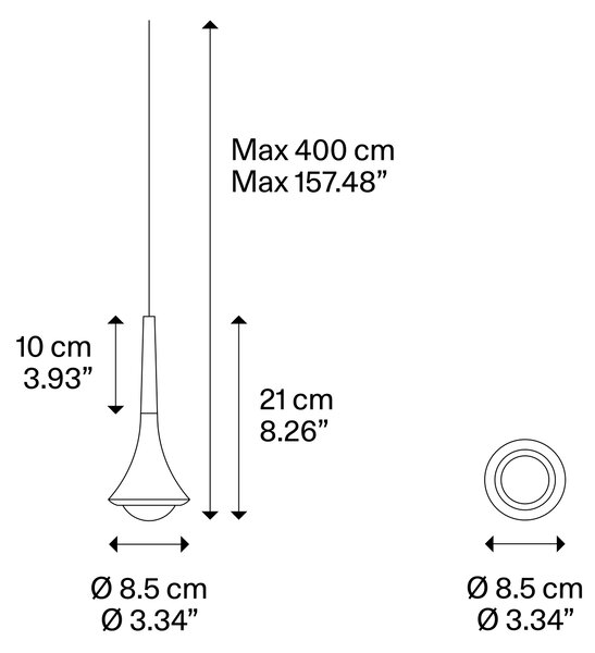 Lodes Designové závěsné LED svítidlo RAIN, 7W, v. 21 cm, CRI90 Barva: Matná černá, Teplota světla: 2700K - teplá bílá, Barva montury: Matná černá