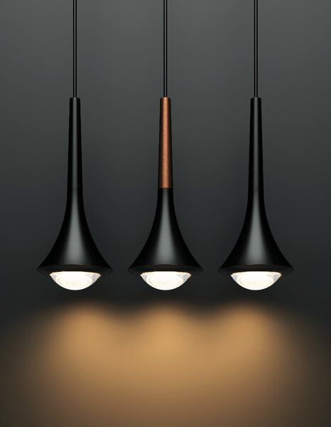 Lodes Designové závěsné LED svítidlo RAIN, 7W, v. 21 cm, CRI90 Barva: Matná černá, Teplota světla: 2700K - teplá bílá, Barva montury: Matná černá
