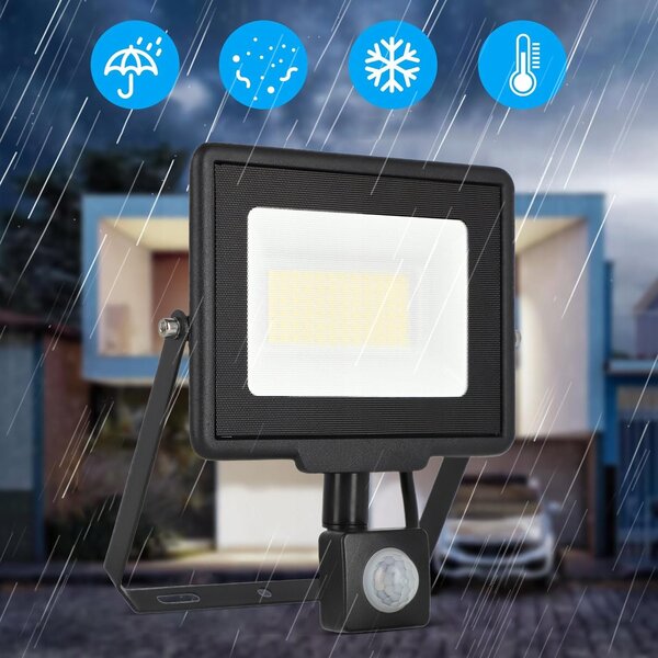 Solární LED reflektor 50 W, IP65, úhel 120°, 19 × 15,5 × 3 cm