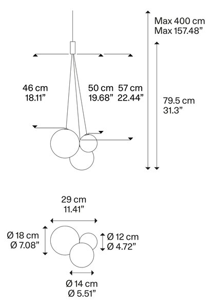 Lodes Designové závěsné LED svítidlo RANDOM SUSPENSION, 3x1W, š. 29 cm, CRI90 Barva: Sněhově bílá, Teplota světla: 2700K - teplá bílá