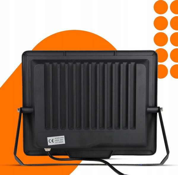 Solární LED reflektor 200 W, IP65, neutrální bílá, úhel 120°, 32,5 × 26,5 × 3 cm
