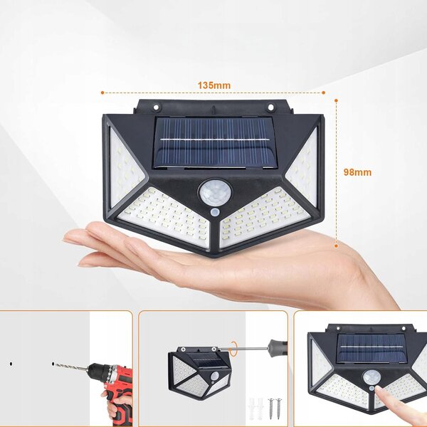 Solární LED reflektor 135 lm, neutrální bílá, IP44
