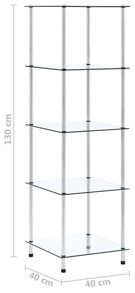 5patrová police průhledná 40 × 40 × 130 cm tvrzené sklo 249506