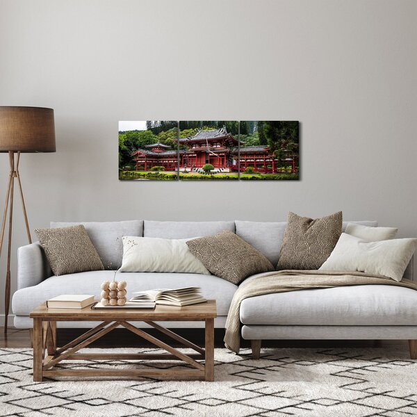 Obraz - Budhistický klášter (s hodinami) (90x30 cm)