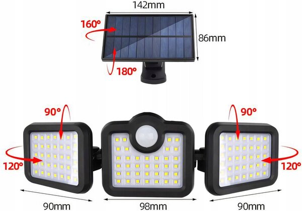 Solární LED reflektor, neutrální bílá, IP44