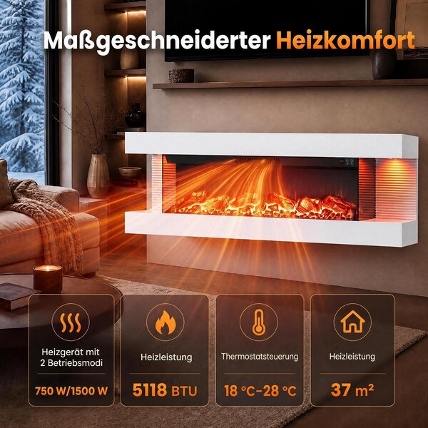 COSTWAY Elektrický krb, 32 palců, třístranný, topný výkon 750W/1500W, dekorativní krb s LED osvětlením, 3D efekt plamenů, 12 barev plamenů, ovládání pomocí aplikace a dálkového ovladače