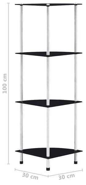 4patrová police černá 30 × 30 × 100 cm tvrzené sklo 249520
