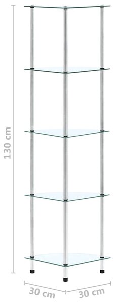 5patrová police průhledná 30 × 30 × 130 cm tvrzené sklo 249516