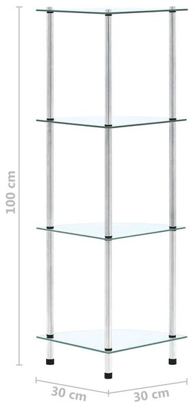 4patrová police průhledná 30 × 30 × 100 cm tvrzené sklo 249515