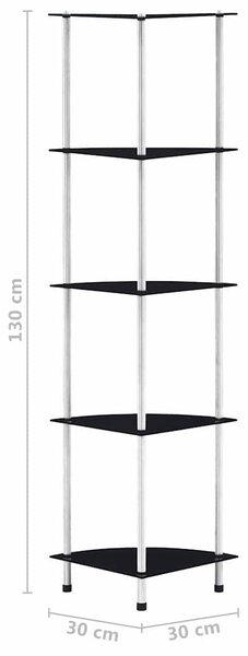 5patrová police černá 30 × 30 × 130 cm tvrzené sklo 249521
