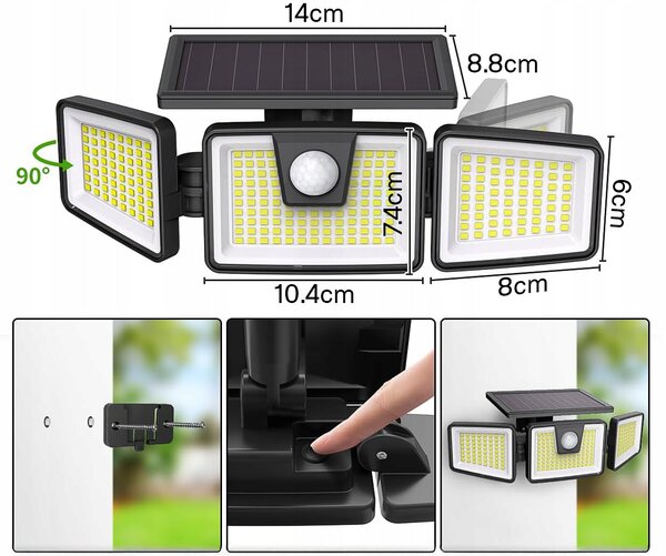 Solární LED reflektor, studená bílá, IP44