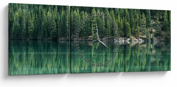 Obraz - Jehličnany u jezera (s hodinami) (90x30 cm)
