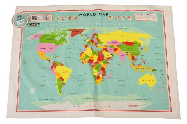 Bavlněná utěrka Rex London World Map, 50 x 70 cm