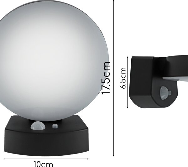 Černé solární LED fasádní svítidlo 3 W, 170 lm, neutrální bílá 4000 K, IP54