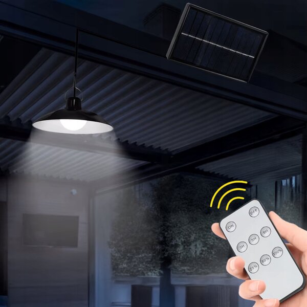 Černé solární LED svítidlo s dálkovým ovladačem 6 W, 6500 K, 100 lm, studená bílá, IP44