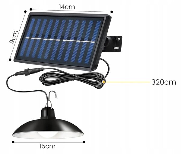 Černé solární LED svítidlo s dálkovým ovladačem 6 W, 6500 K, 100 lm, studená bílá, IP44