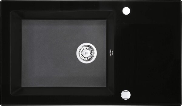 Deante Capella sklo-granitový dřez 860x500x220 mm + prostorově úsporný sifon, 1-komorový, sklo - černá, ZSC_GX2C