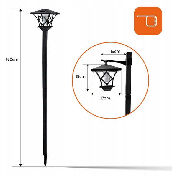 LED solární zápichové svítidlo 1,5 m, IP44
