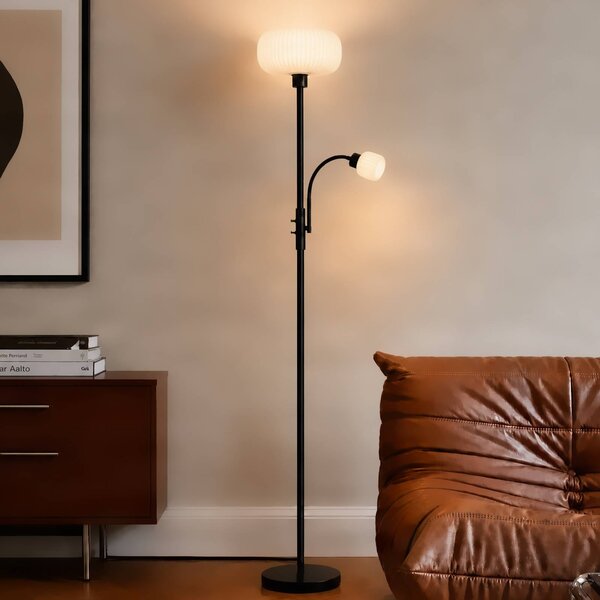 Lindby Stojací lampa Ingrid, černá/bílá, 175 cm, na čtení, Černá, Obývací pokoj / jídelna, kov