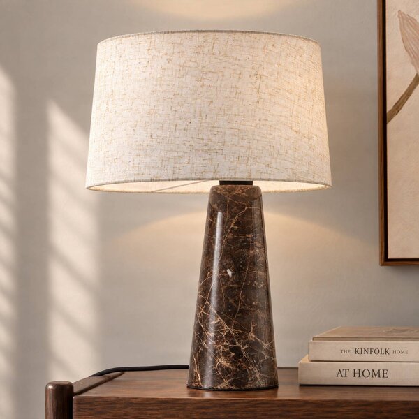 Lucande Stolní lampa Peyton, hnědá mramorovaná/béžová, 48 cm, Hnědá / rez, Obývací pokoj / jídelna, Kámen, Design