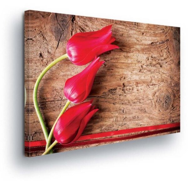 Obraz na plátně tulipány na dřevě 163O1, 100 x 75 cm, IMPOL TRADE