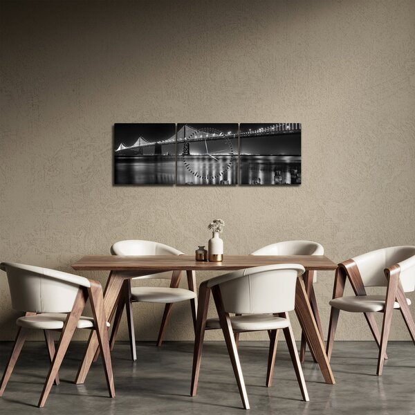 Obraz - Černobílý most (s hodinami) (90x30 cm)