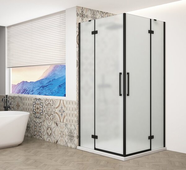 Gelco TRINITY BLACK čtvercový sprchový kout 800x800mm, rohový vstup, matné sklo GT2280-80M-B