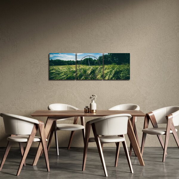 Obraz louky a lesa (s hodinami) (90x30 cm)
