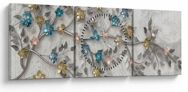 Obraz- Na větvi - abstraktní (s hodinami) (90x30 cm)