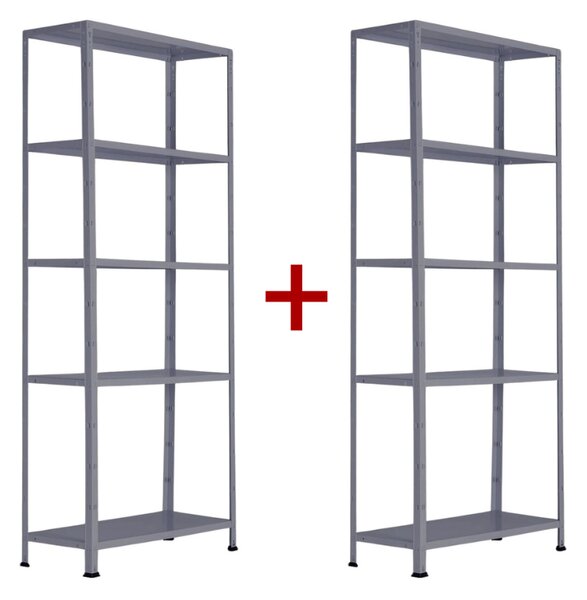 Policový regál 1+1 ZDARMA, 1760x750x300 mm, 5 polic, nosnost police 75 kg, RAL 7031
