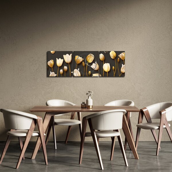 Obraz - Tulipány - abstraktní (s hodinami) (90x30 cm)