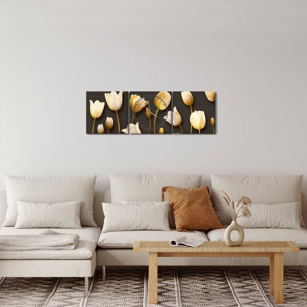 Obraz - Tulipány - abstraktní (s hodinami) (90x30 cm)
