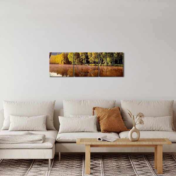 Obraz - Za řekou (s hodinami) (90x30 cm)