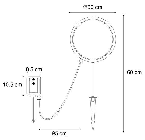 Sada 2 černých zahradních bodových svítidel 60 cm včetně dobíjecího LED a solárního panelu IP65 - Adalind