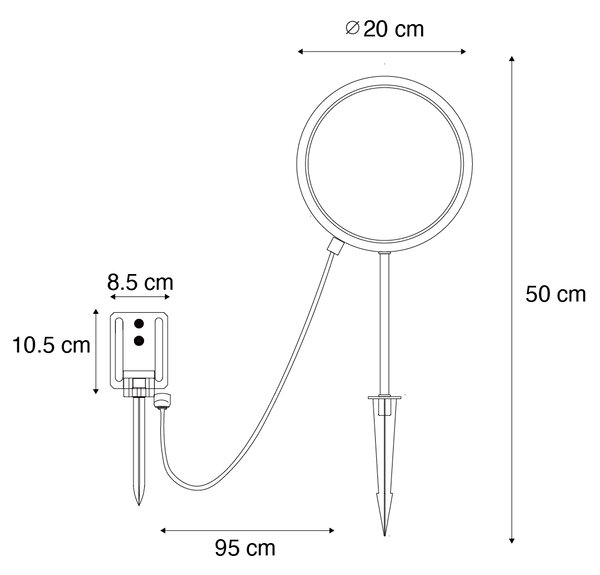 Sada 2 černých bodových svítidel 50 cm včetně dobíjecího LED a solárního IP65 - Adalind