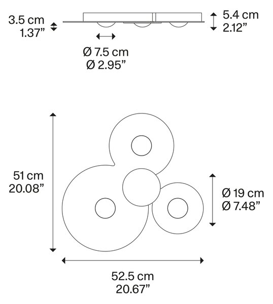 Lodes LED stropní svítidlo Bugia Triple, d. 52,5 cm, 3x15W Barva: Bronz, Teplota světla: 2700K - teplá bílá
