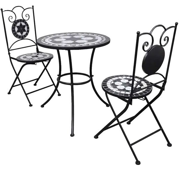 3dílný bistro set mozaikový keramický černý a bílý 271772