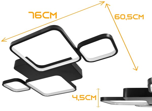 Černé LED stropní svítidlo 128 W, 3 režimy barvy světla