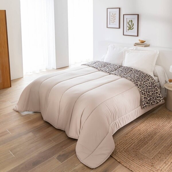 Oboustranná přikrývka z mikrovlákna s potiskem Leopard 200g/m2 béžová/černá 200x200 cm