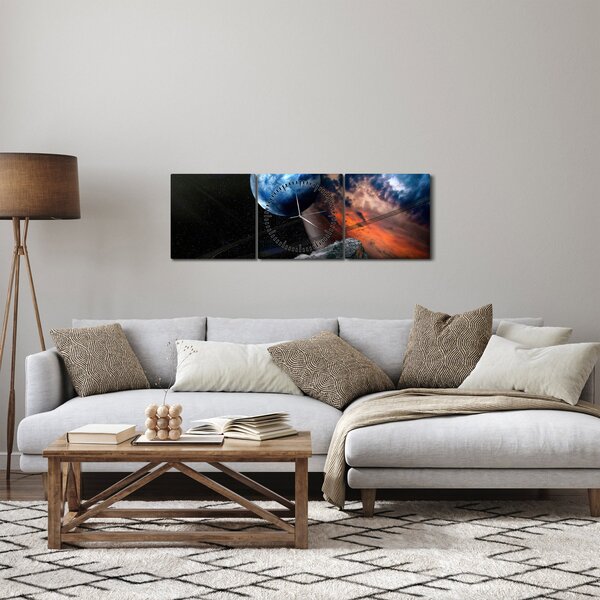 Obraz planety ve vesmíru (s hodinami) (90x30 cm)