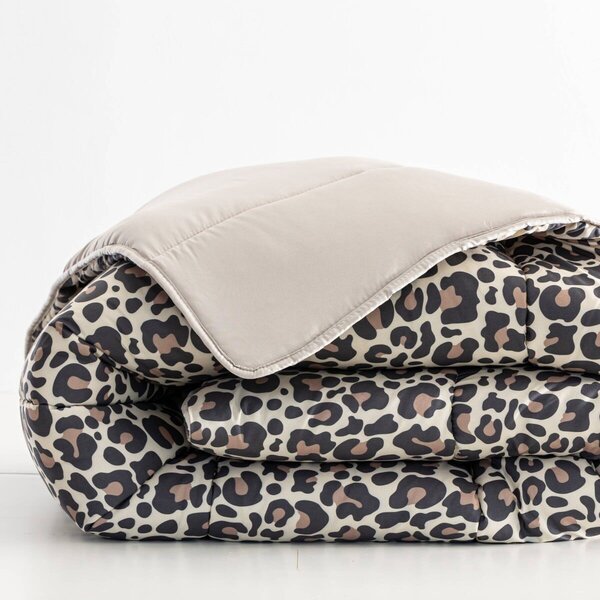 Oboustranná přikrývka z mikrovlákna s potiskem Leopard 200g/m2 béžová/černá 200x200 cm