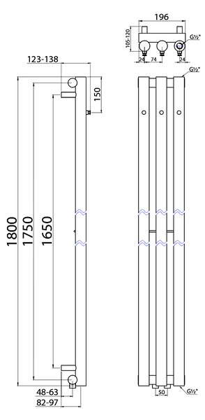 Sapho Sapho, PILON topné těleso 196x1800mm, se 3 háčky, černá mat, IZ128T
