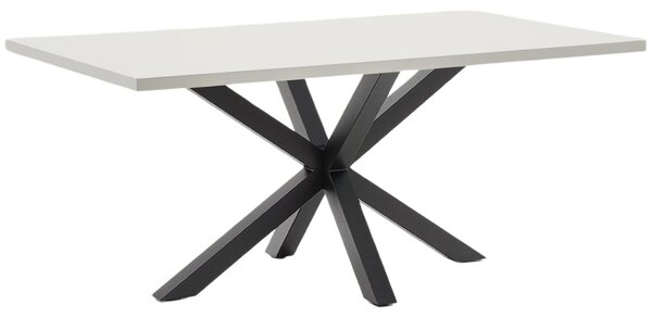 Bílý jídelní stůl Kave Home Argo 180 x 100 cm s černou kovovou podnoží