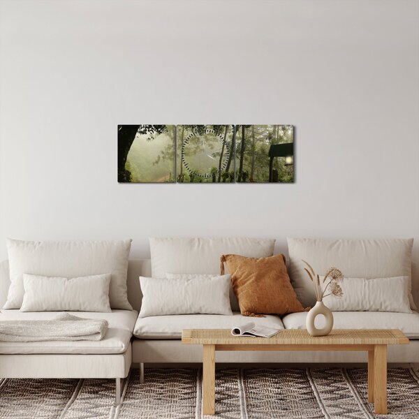 Obraz ranní mlhy (s hodinami) (90x30 cm)