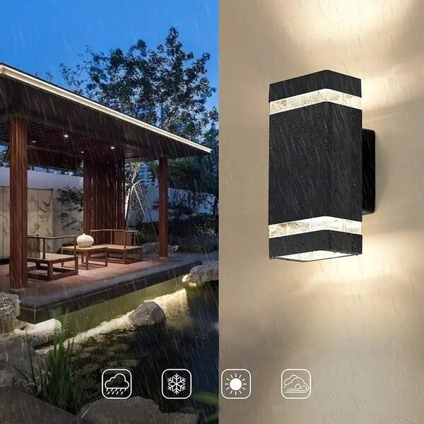 LED fasádní svítidlo, patice 2× GU10, IP54, 235 × 107 × 110 mm