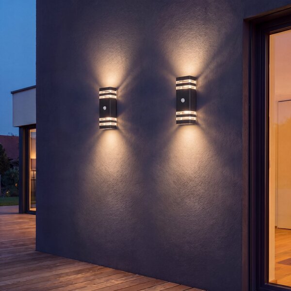 LED fasádní svítidlo, patice 2× GU10, IP54, 30 × 11 × 6,5 cm